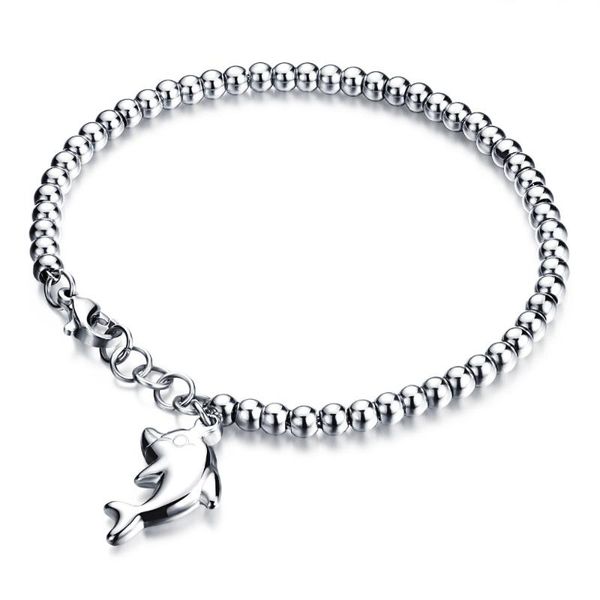 

charm bracelets japanese and korean fashion cute rose gold dolphin bracelet titanium steel bead chain girl gift 3-gs835, Golden;silver