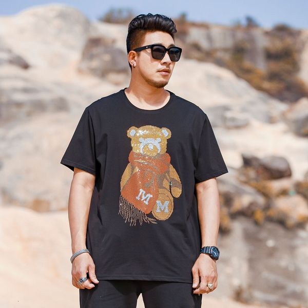 

tees,polos plus-size fashion man cartoon drill t-shirt men's large cotton summer short sleeve loose round neck t7163