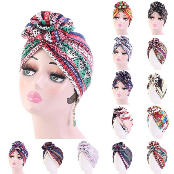 

beanie/skull caps arab wrap women head scarf turban trendy printed bonnet bohemian ethnic hijabs cap muslim headdress, Blue;gray