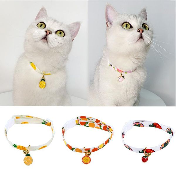 

cat collars & leads sweet dog polyester collar adjustable with bell 1pc fruit patterns pendant safety pet neck ring breakaway cute
