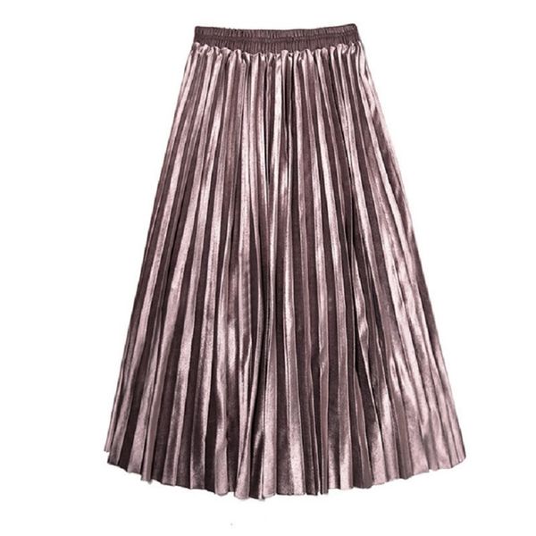 

women velvet pleated maxi long skirt elegent high waist a line midi skirts fashion femme party skirt autumn winter 210315, Black