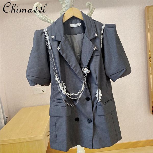 

women's suits & blazers high street female's pearl chains beading notched three-dimensional sleeves suit coat fashion casual blaze, White;black