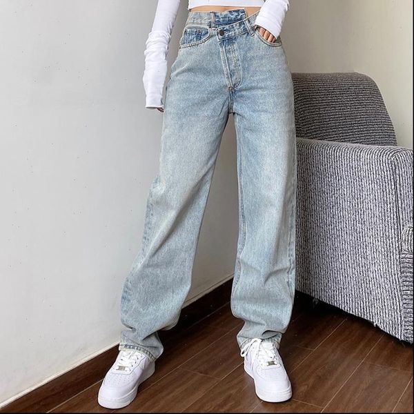 

mom jeans womens jeans baggay high waist straight pants women 2020 white black fashion casual loose undefined trousers, Blue