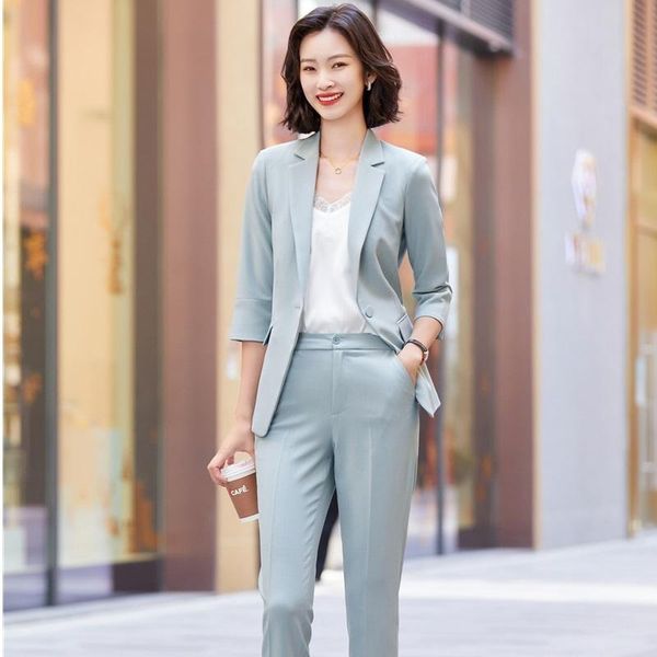 

women's two piece pants 2021 woman 2 set suit blazer and trousers for women career interview ol styles professional blazers coat suits, White