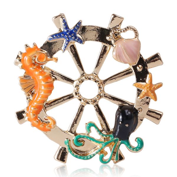 

factory personality creativity oil dripping seahorse ocs marine biology brooch alloy rudder pin cute versatile accessories christmas