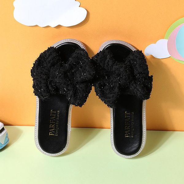 

slipper cozulma summer kids girls butterfly-knot beach sandals slippers shoes children non-slip fashion size 26-36, Black;grey