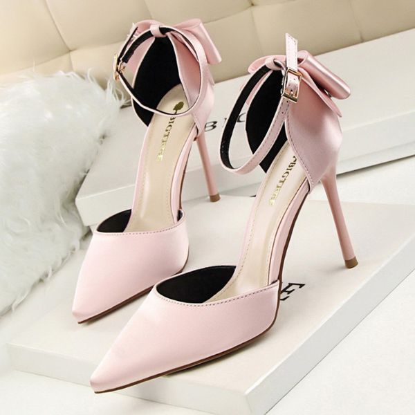 

shoes bow woman sandals pumps silk high heels women stiletto red wedding, Black