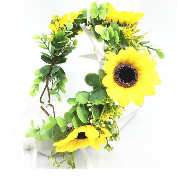 

sun flower wreath crowns festival headband women hair accessories headdress girl floral garlands wedding party floral qylmig