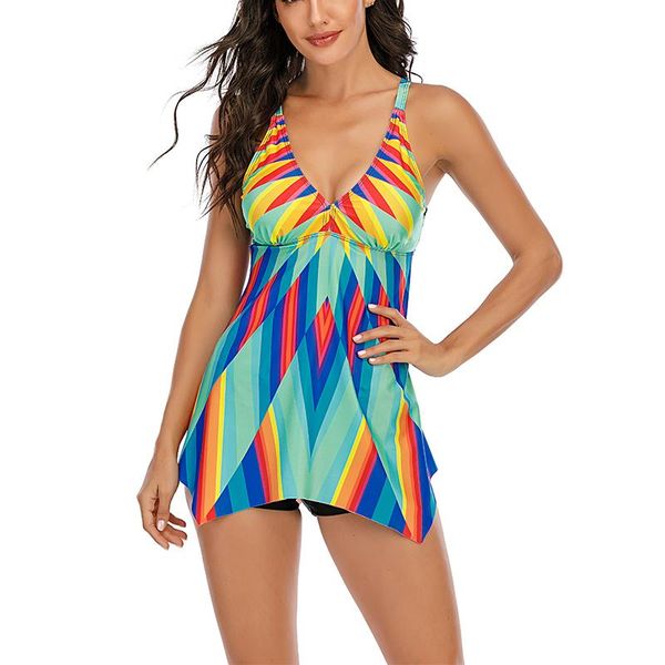

one-piece suits 2021 color large skirt split women's three-point swimsuit european and american