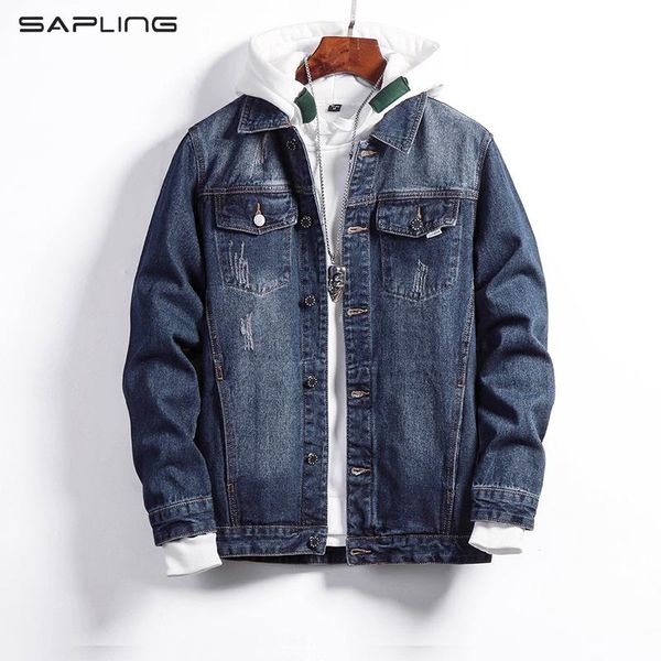 

men's jackets s-7xl oversized retro distressed denim jacket male korean style fashion loose jean overcoats autumn outerwear, Black;brown