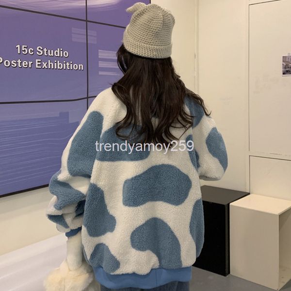

women's hoodies & sweatshirts oversize cow lamb cashmere coat sweater women's autumn and winter loose ins plush thickened baseball, Black