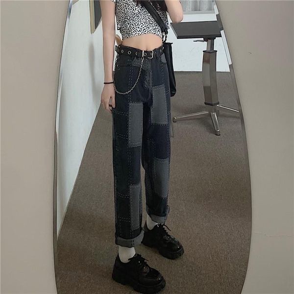 

women's jeans varofi retro spice girl floor sweeping women summer high waist straight tube loose design feel large size wide leg pants, Blue