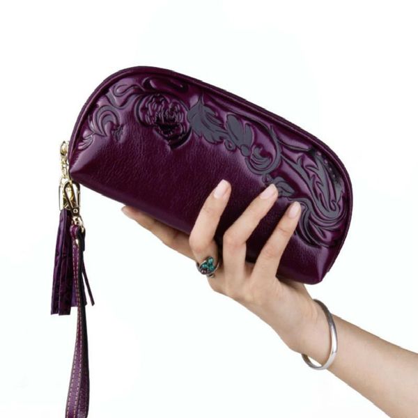 

wallets cow print clutch wallet women's tote bag, zip wallet, mobile leather floral sac bolsas bag, Red;black