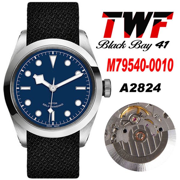 TWF cinquenta e oito 41mm 79540 A2824 Automático relógio de aço polido moldura de aço Blue Dial Black Fabric Strap 9 Styles Super Edição 2022 Novos relógios PureTime i9