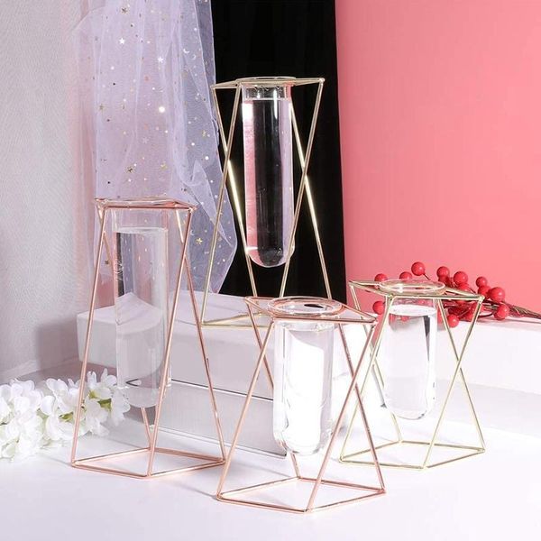 

glass flower vase with metal stand modern geometry deskglass planter indoor hydroponics plants