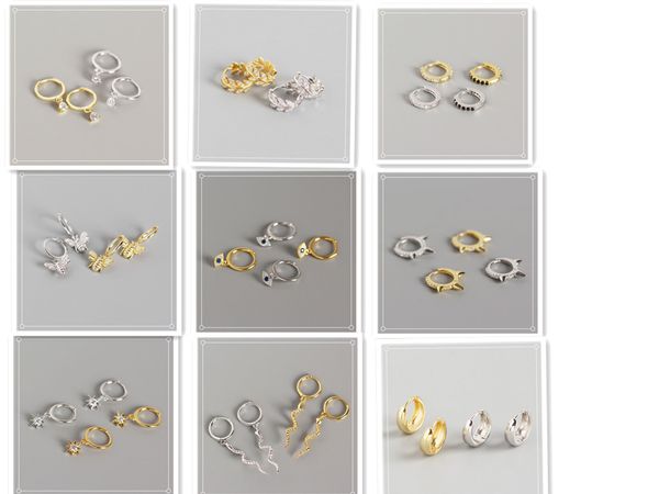 

wholesale hoop & huggie fashion light luxury earbuckle s925 pure silver geometric extremely simple zircon round earring women's jew, Golden;silver