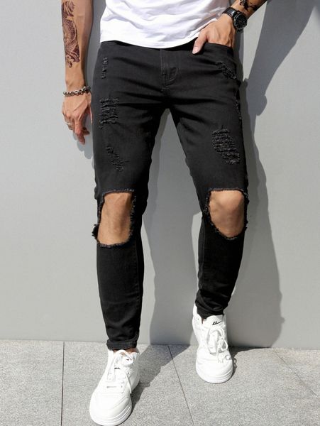 

men men slant pocket ripped jeans n3hr#, Blue