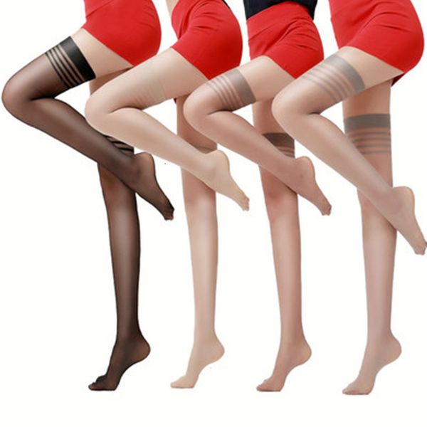 

women rib knees manchet transparent silk stocking ladies dij high black white medias