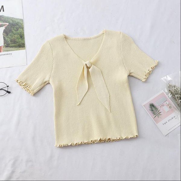 

women knitted solid loose bow knitting short sleeve sweaters preppy campus crochet elegant sweater women pullovers, White;black