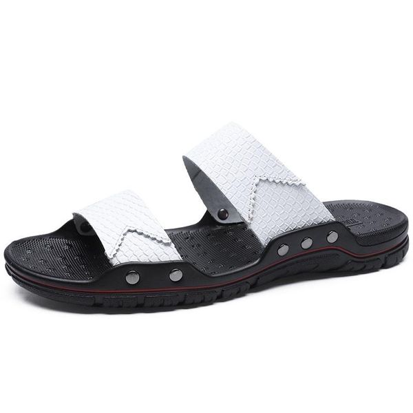 

slippers men's summer non-slip leather soft rubber breathable fashion casual shoes, Black