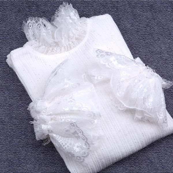 

women's sweaters lace patchwork knitted women turtleneck solid flare sleeved slim lady elegant pulls fashion outwear coat, White;black