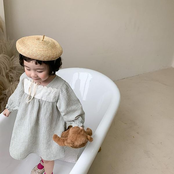 

children's dress new cute puff sleeve baby dress for girl plaid elegant princess spring baby clothing 1-6 years old, Red;yellow