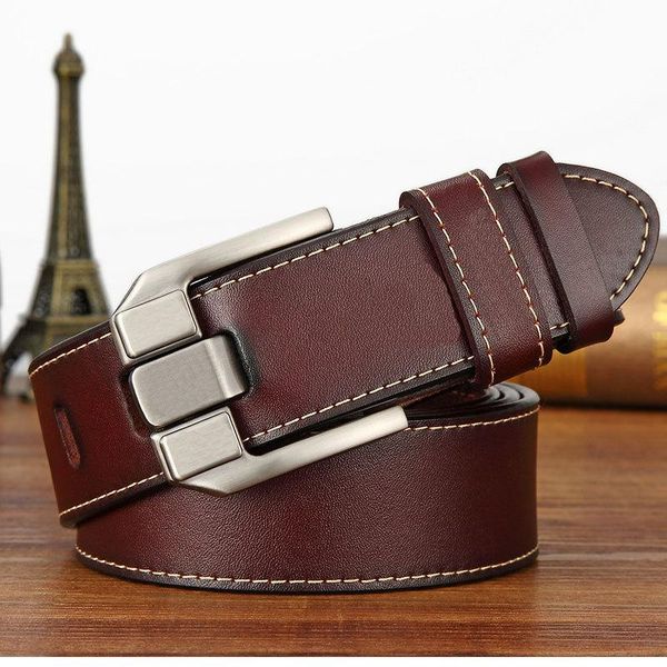 

belts leather belt men's cowhide brand trousers pinhole, Black;brown