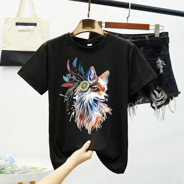 

printing creative color fox women oversize tee shirt femme 8 colors short sleeve summer shirt women colorful funny t-shirt women, White