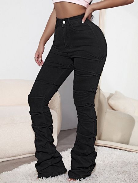 

sxy high waist stacked jeans k03e#, Blue