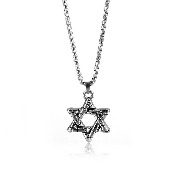 

pendant necklaces fashion men necklace zinc alloy hexagonal star stainless steel chain hip hop rock couple casual jewelry for women, Silver