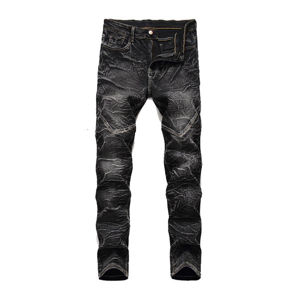 

denim designer bike straight jeans for men size 28-38 40 42 2021 spring hip hop punk rock streetwear trouers gt74, Black