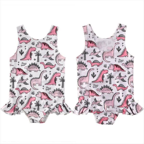 

summer fashion toddler infant baby kids girls dinosaur swimsuit swimwear swimming bodysuit bikini 1 5y, White
