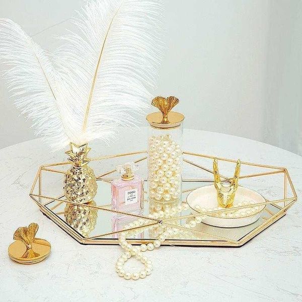 

kitchen storage & organization european metal glass jewelry display plate geometric tray mirror rose gold ring dish decoration shelf