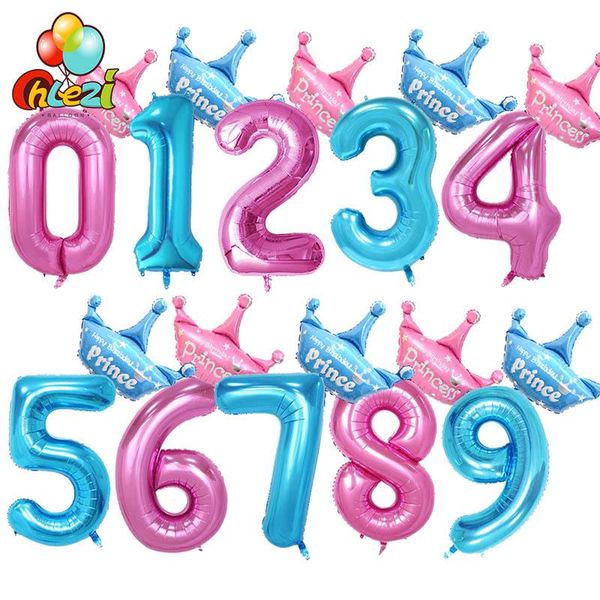 

party decoration 40 inch pink blue number ballons + large size crown foil balloon air inflatable balls for boys girls diy birthday decor