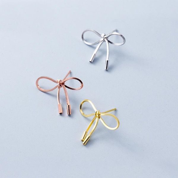 

stud mloveacc design real 925 sterling silver box chain bow knot shape earrings for women pretty party jewelry, Golden;silver