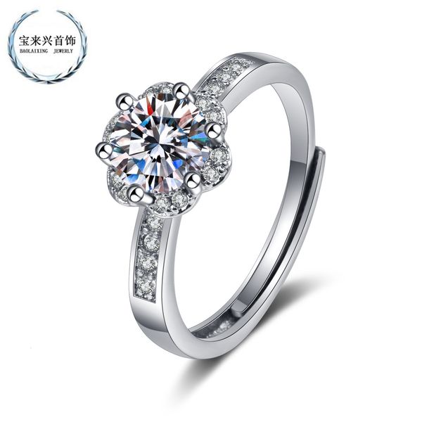 

ring live korean version of design with diamond plum blossom, Silver