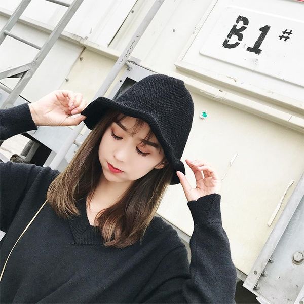 

cloches autumn winter warm hat foldable fisherman wool outdoor sunshade cap, Blue;gray