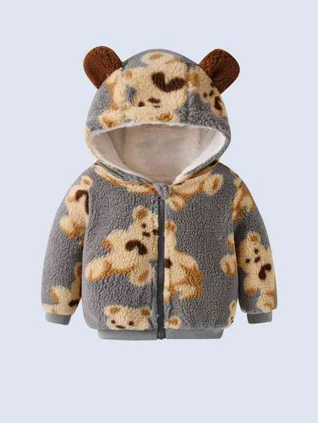 

baby bear pattern zip up teddy jacket she, Blue;gray