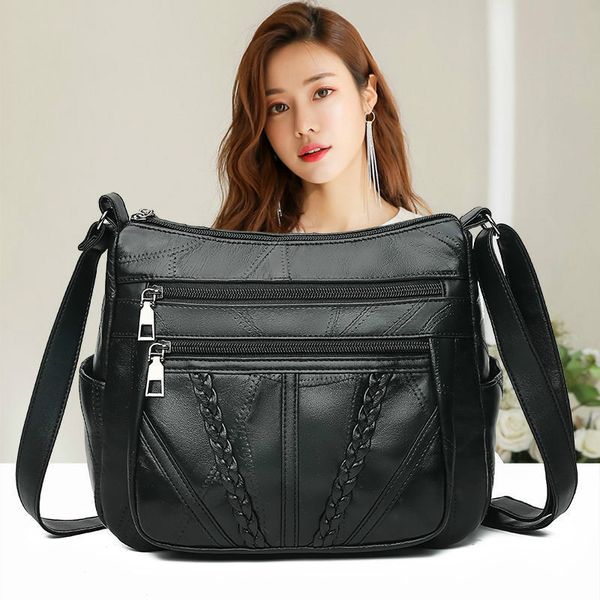 

fashion casual ladies shoulder messenger crossbody bags pu leather handbags shoulder crossbody bag solid small bags for women, Black;red