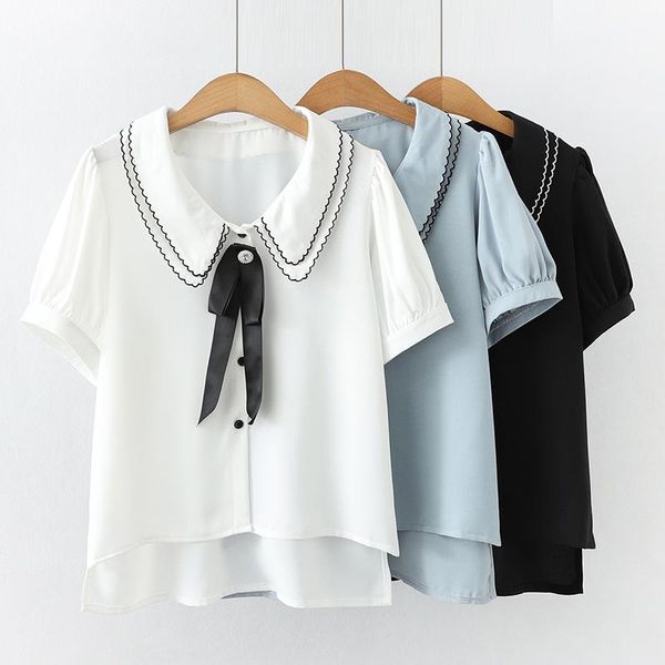 

women's blouses & shirts short sleeve women blouse 2021 summer office lady button turn down collar for plus size ladies fashion clothin, White