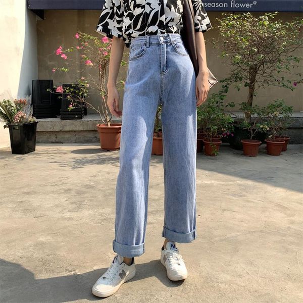 

women's jeans for women wide leg 2021 casual street style versatile denim ladie long pants vintage retro quality fashion trousers, Blue