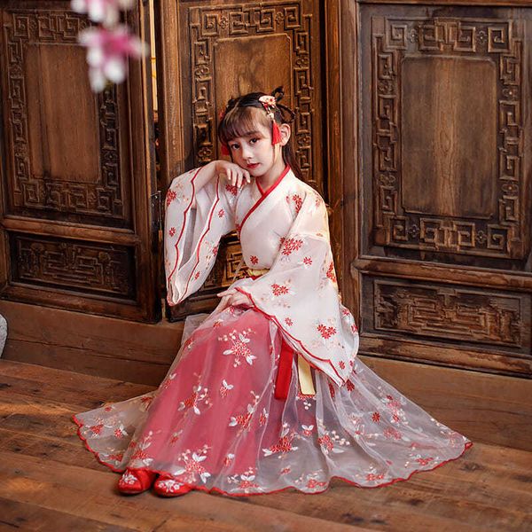 Дети Hanfu Tang костюм древний костюм китайский стиль весна и осень девушка платья 2-13 лет детская одежда X0803