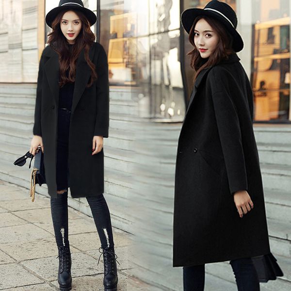

female fashion autumn and winter new straight section fine wool lady coat lvr4, Black