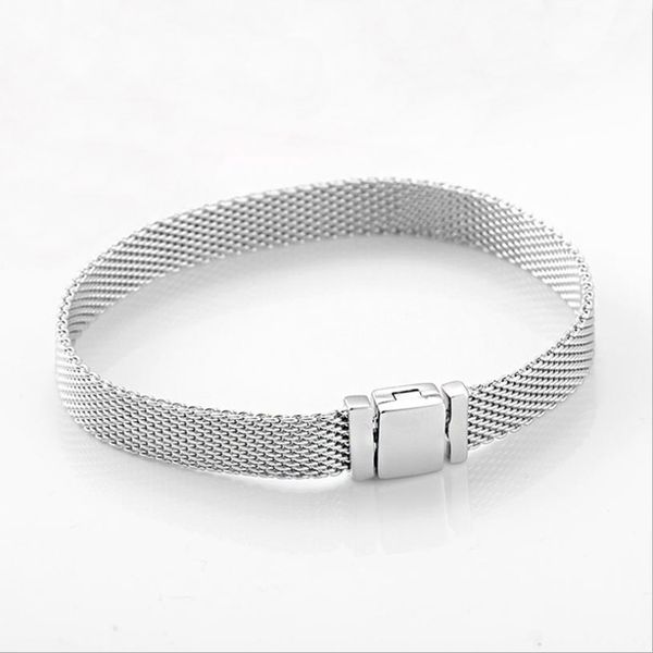 

100% 925 sterling silver mesh bracelets for women diy jewelry fit pandora charms lady gift with original box, Golden;silver