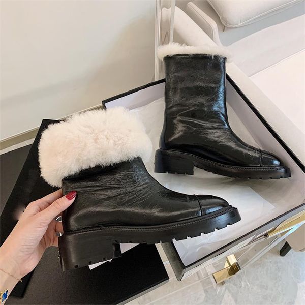 

boots winter women ankle fur snow black round toe with inside ladies shoes botas de mujer luxury designer 2021