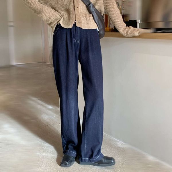 

dark blue women's autumn high waist thin loose wide leg drop pants