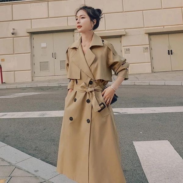 

women's trench coats spring coat loose cloak female 2021 large size for woman korean long windbreaker autumn, Tan;black