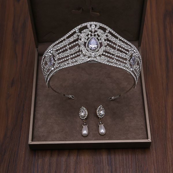 

crown necklace earring sets high-end bridal headpieces wedding party accessories designer diamond court queen grand crown prom birthday page, Silver