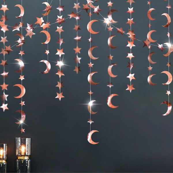 

party decoration eid ramadan rose gold mirror paper star moon crescent garlands string hanging for wedding bridal shower mubarak