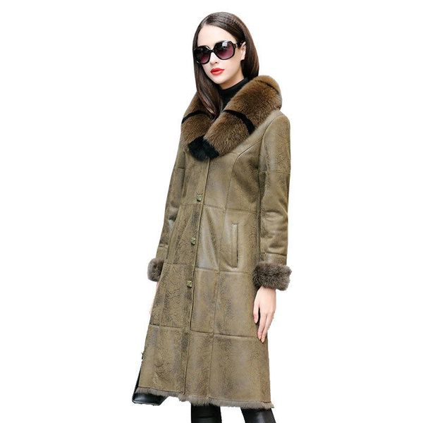

women's fur & faux coat winter women double faced real female luxury collar leather jacket my, Black